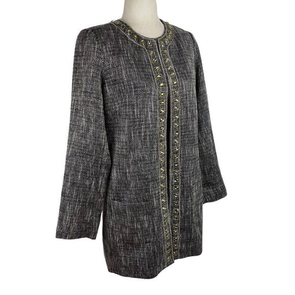 Chico's Embellished Gem Duster Jacket Tweed Dressy Long Cardigan Size Small - Picture 4 of 13